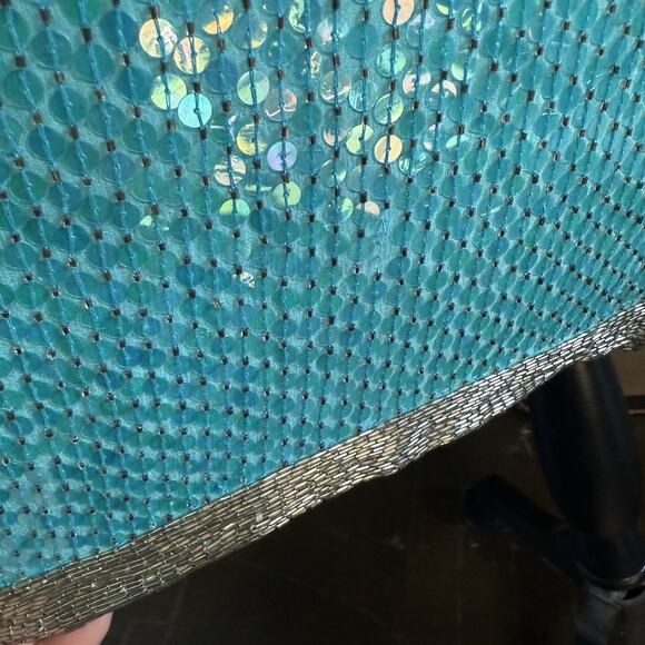 STENAY Vintage 80's VTG Teal Blue 100% Silk Sequin Beaded Cocktail Party Dress 6 - Picture 7 of 13